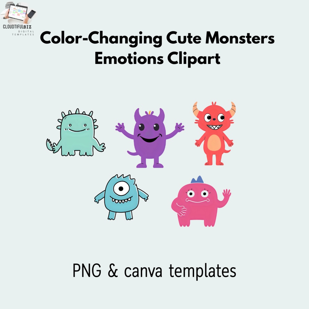 Color-Change Cute Monsters Emotions Clipart