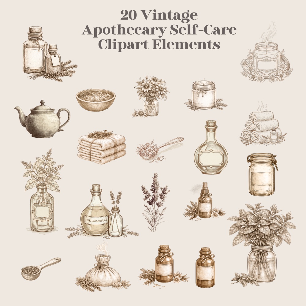 Vintage Apothecary Self-Care Clipart